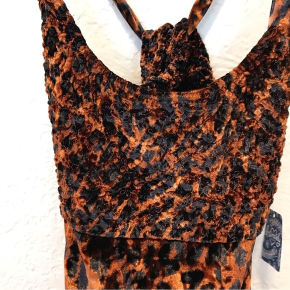 Intimately Free People Velvet Mini Dress Brown Leopard Animal Print Small - Picture 6 of 9